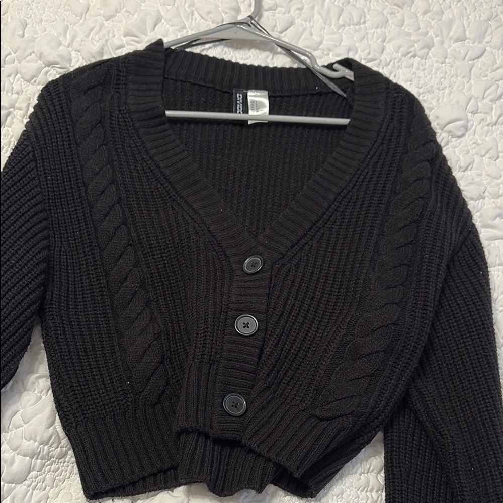 Charlotte Russe Black Cropped Cable Knit Cardigan